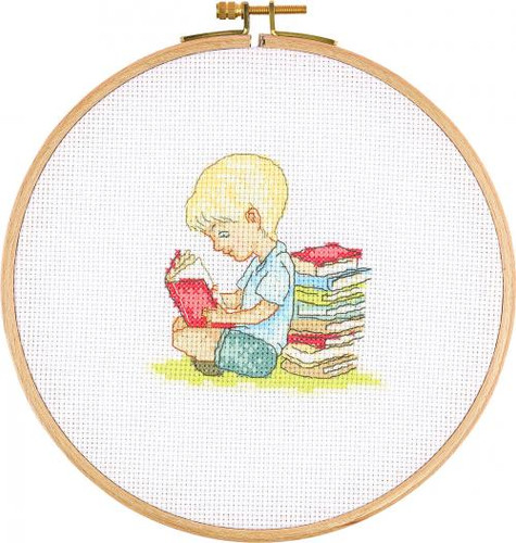 Bookworm boy Hoop Cross Stitch Kit by CWOC