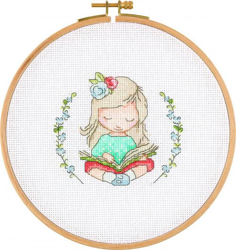 Bookworm Girl Hoop Cross Stitch Kit By CWOC