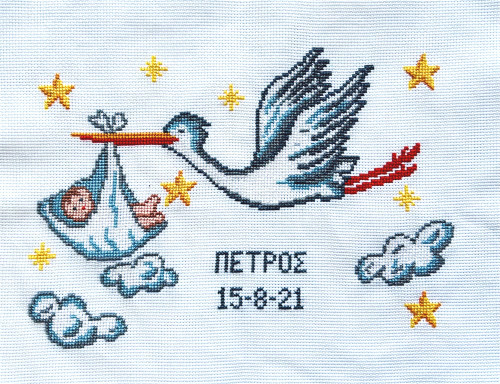 Stork and Baby Printed Cross Stitch Kit By Gobelin