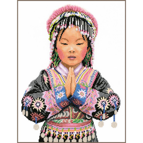 Thai Hill Tribe Girl on Even weave Cross Stitch Kit by Lanarte