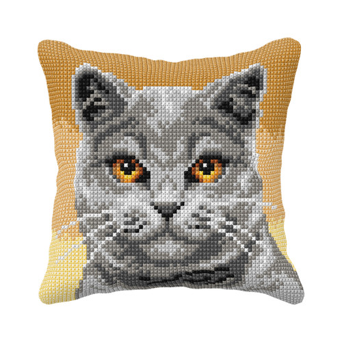 British Shorthair Cat Cross Stitch Cushion Kit By Orchidea 