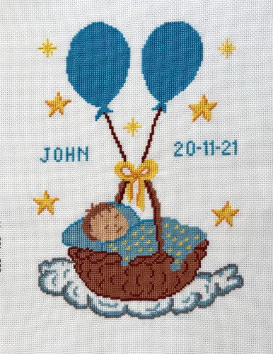 Blue Baby Basket Printed Cross Stitch Kit By Gobelin-L