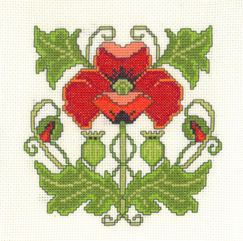 Poppy Cross stitch Kit by Lesley Teare Art Nouveau