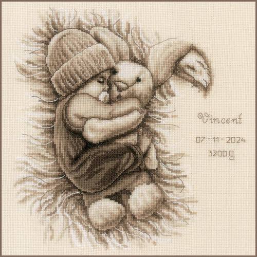 Baby with Cuddly Bunny Counted Cross Stitch Kit By Vervaco