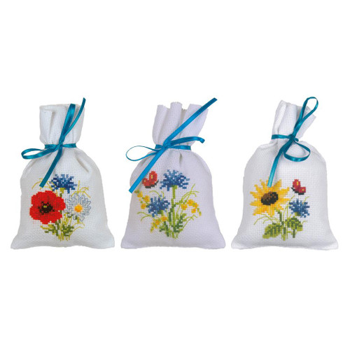 Field Flowers: Set of 3 Gift Bags Counted Cross Stitch Kit By Vervaco