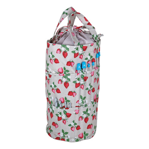 Natural Strawberries Knitting Bag: Drawstring with Outside Pockets by Hobby Gift