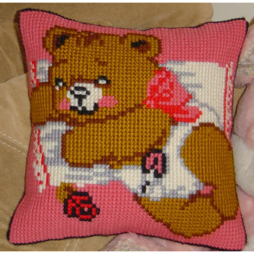 Baby Bear Pink Printed Cross Stitch Kit By Gobelin