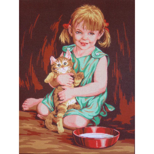 Girl and Kitten Tapestry Canvas By Gobelin