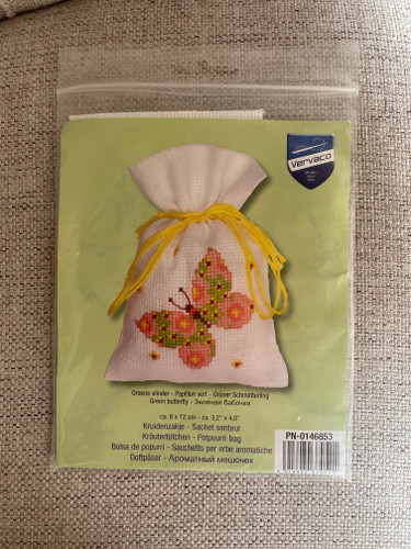 Green Butterfly Pot Pourri Bag Counted Cross Stitch Kit by Vervaco