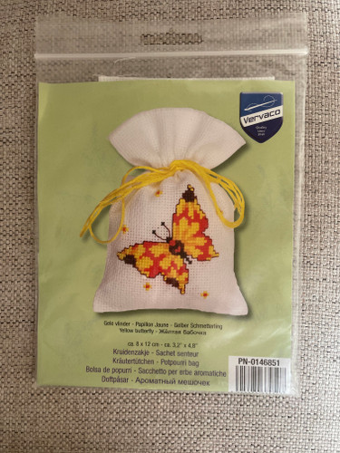 Yellow Butterfly Pot Pourri Bag Counted Cross Stitch Kit by Vervaco