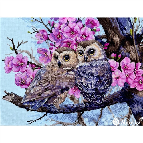 Owls in Spring Blossom Counted Cross Stitch Kit By Riolis