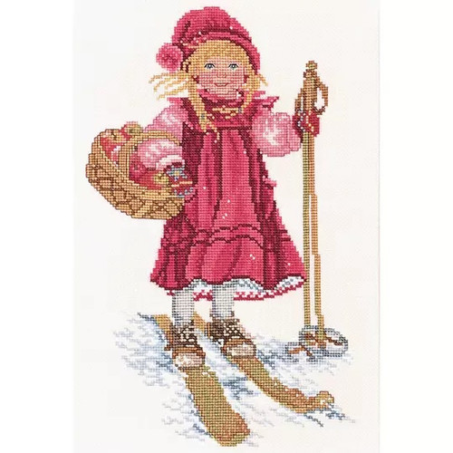 Girl Skiing Christmas Counted Cross Stitch Kit by Permin