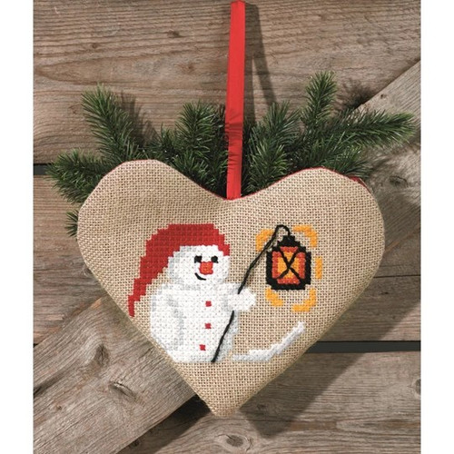 Snowman Heart Bag Christmas Cross Stitch Kit By permin