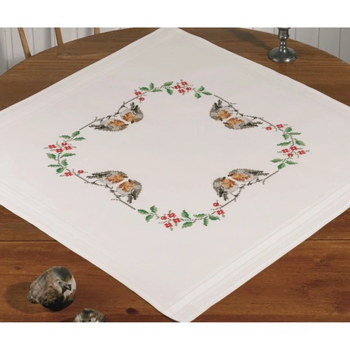 Robin and Holly Tablecloth Christmas Cross Stitch Kit By Permin