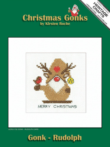 Gonk Rudolph Counted Cross Stitch Card Kit By Heritage Crafts