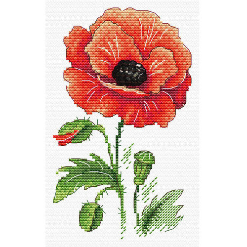 Red Poppy Cross Stitch Kit on Soluble Canvas by MP Studia