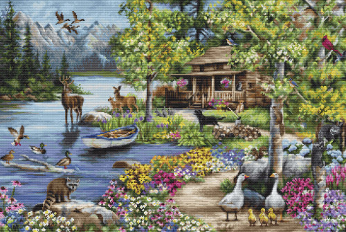 Cabin By The Lake Cross Stitch Kit by Luca S