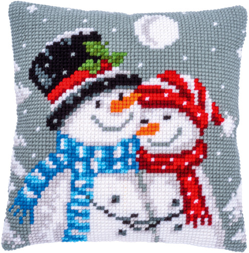 Snowmen Cross Stitch Cushion Kit by Vervaco