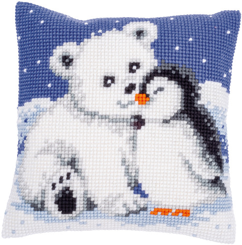 Polar Bear and Penguin Cushion Cross Stitch Kit by Vervaco