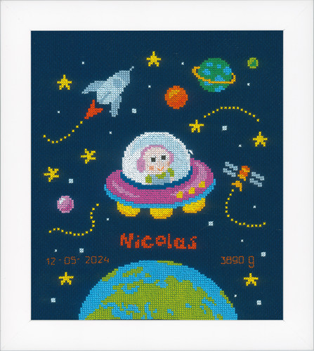 Baby Astronaut Birth Record Cross Stitch Kit by Vervaco