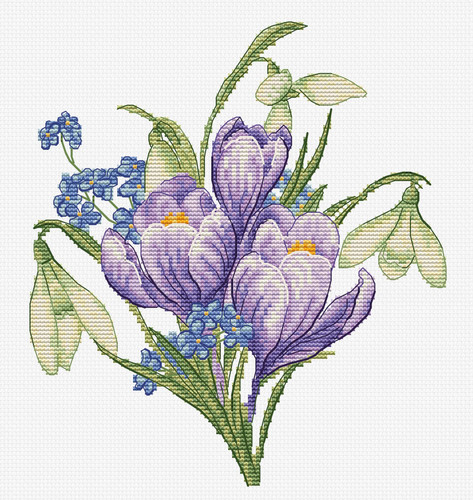 Spring Flowers snowdrops and crocus Cross Stitch Kit by Luca S