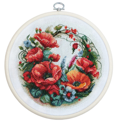 Composition With Poppies  Cross Stitch Kit with Hoop Included By Luca S