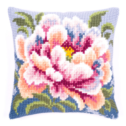 Peony Cross Stitch Cushion Kit by Vervaco