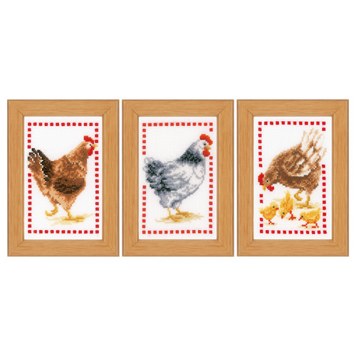 Miniatures: Chickens: Set of 3 Counted Cross Stitch Kit Vervaco