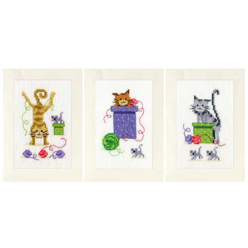 Counted Cross Stitch Greeting Card Kit: Playful Cats: Set of 3 by Vervaco