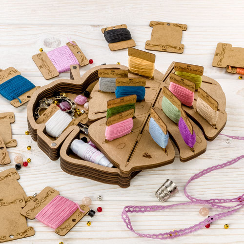 Round Leaf Storage Box for handcraft and 21 bobbins included