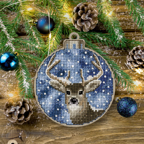 Stag Cross Stitch Kit with Beads on Wood By Wonderland Craft