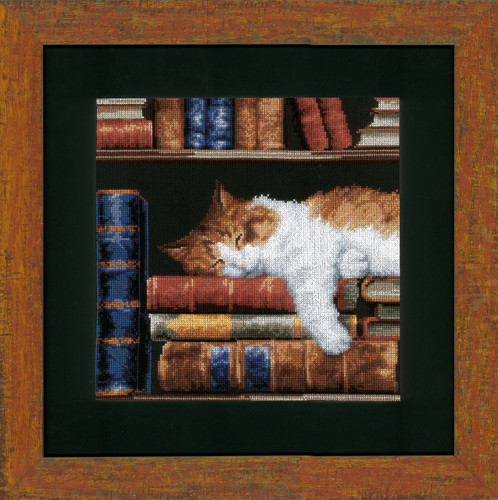 Sleeping on the Bookshelf Cross stitch Kit by Vervaco