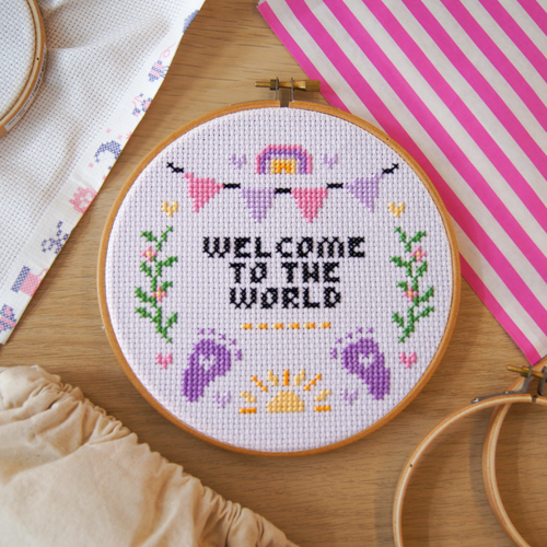 Welcome to the world Pink Cross Stitch Kit by Sew Spohie