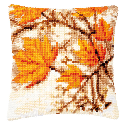 Autumn Leaves Printed Cross Stitch Cushion Kit by Vervaco