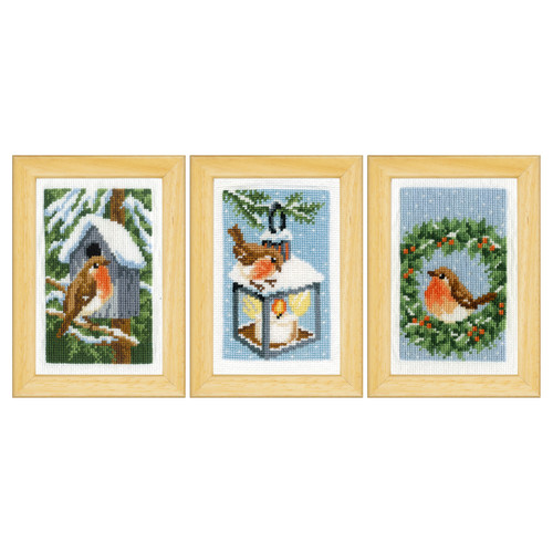 Miniatures: Robins in Winter: Set of 3 Counted Cross Stitch kit by Vervaco