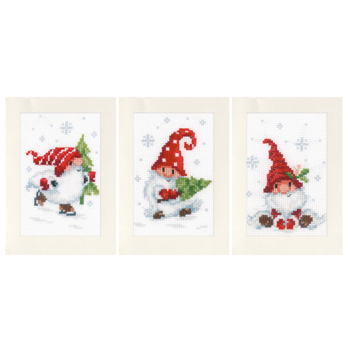 Greeting Card: Christmas Gnomes: Set of 3 Counted Cross Stitch Kit by Vervaco
