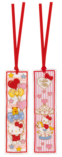 Hello Kitty: Doodle Heart: Set of 2 Bookmark Cross Stitch kit by Vervaco