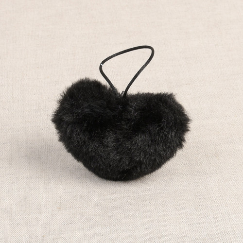 1 Black heart pom Pom Faux Fur 4cm  x 6.5cm 