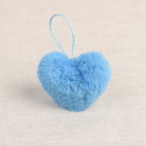 1 Canary Blue heart pom Pom Faux Fur 4cm  x 6.5cm 