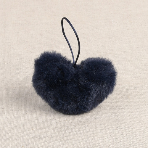 1 Navy heart pom Pom Faux Fur 4cm  x 6.5cm 