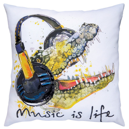 Music Is Life (Crocodile) Cross Stitch Kit with Printed Background by RTO