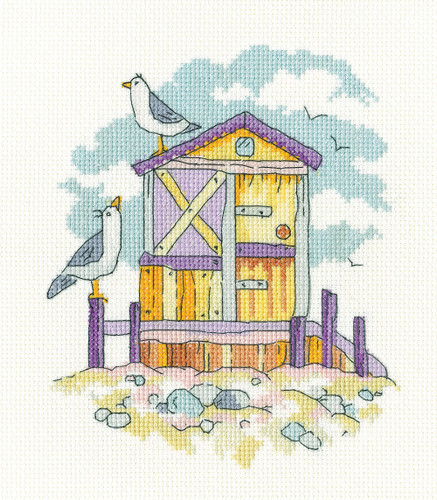 Yellow Beach Hut Cross Stitch Kit by Heritage Crafts