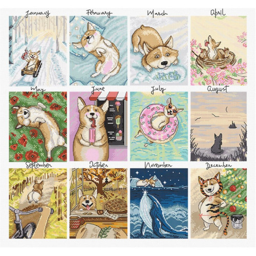 Doggy Calendar Counted Cross Stitch Kit by Letistitch