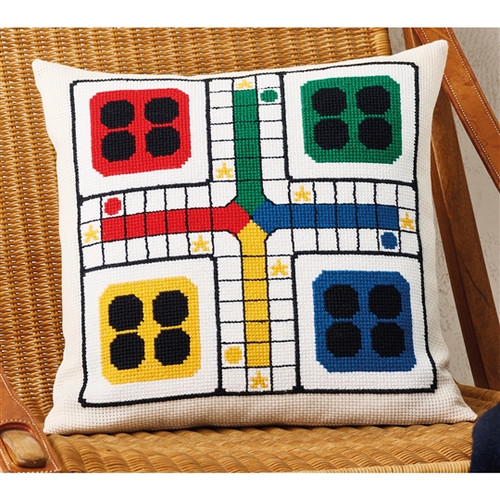 Ludo Cushion Counted Cross Stitch Kit By Permin