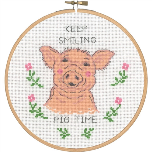 Keep Smiling Pig Time Counted Cross Stitch Kit By Permin