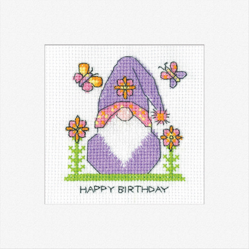 Birthday Flowers Gonk Cross Stitch Card Kit by Kirsten Roche