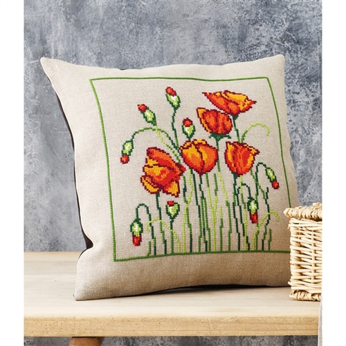 Wild Poppies Cushion Counted Cross Stitch Kit by Permin