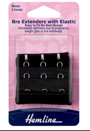 Bra Back Extender with Elastic 50mm in Black by Hemline