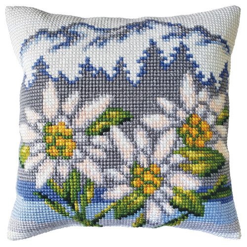 Mountain Flowers Chunky Cross Stitch Cushion Kit by Collection D'Art