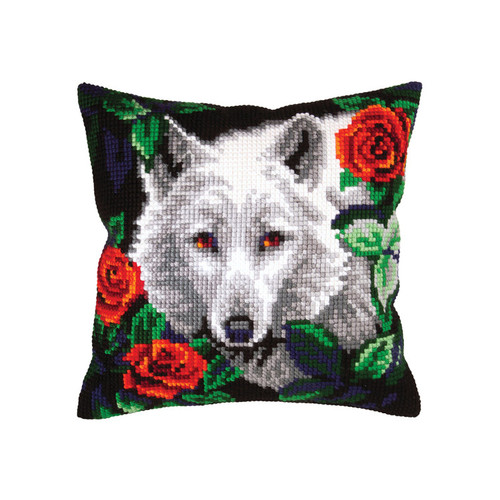 White Wolf Chunky Cross Stitch Cushion Kit by Collection D'Art